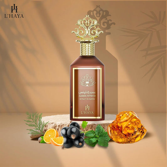 Amber Intense Extrait de Parfum poster - luxury fragrance by L'Haya