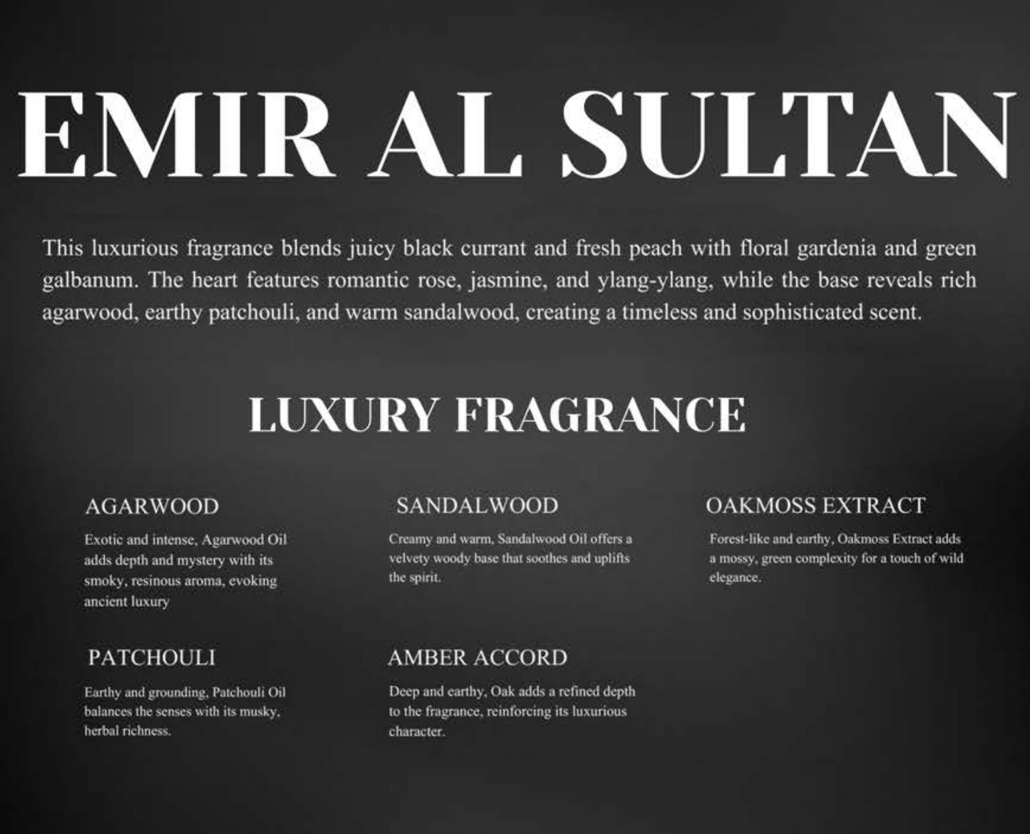 Emir Al Sultan Extrait de Parfum notes - luxury fragrance by L'Haya