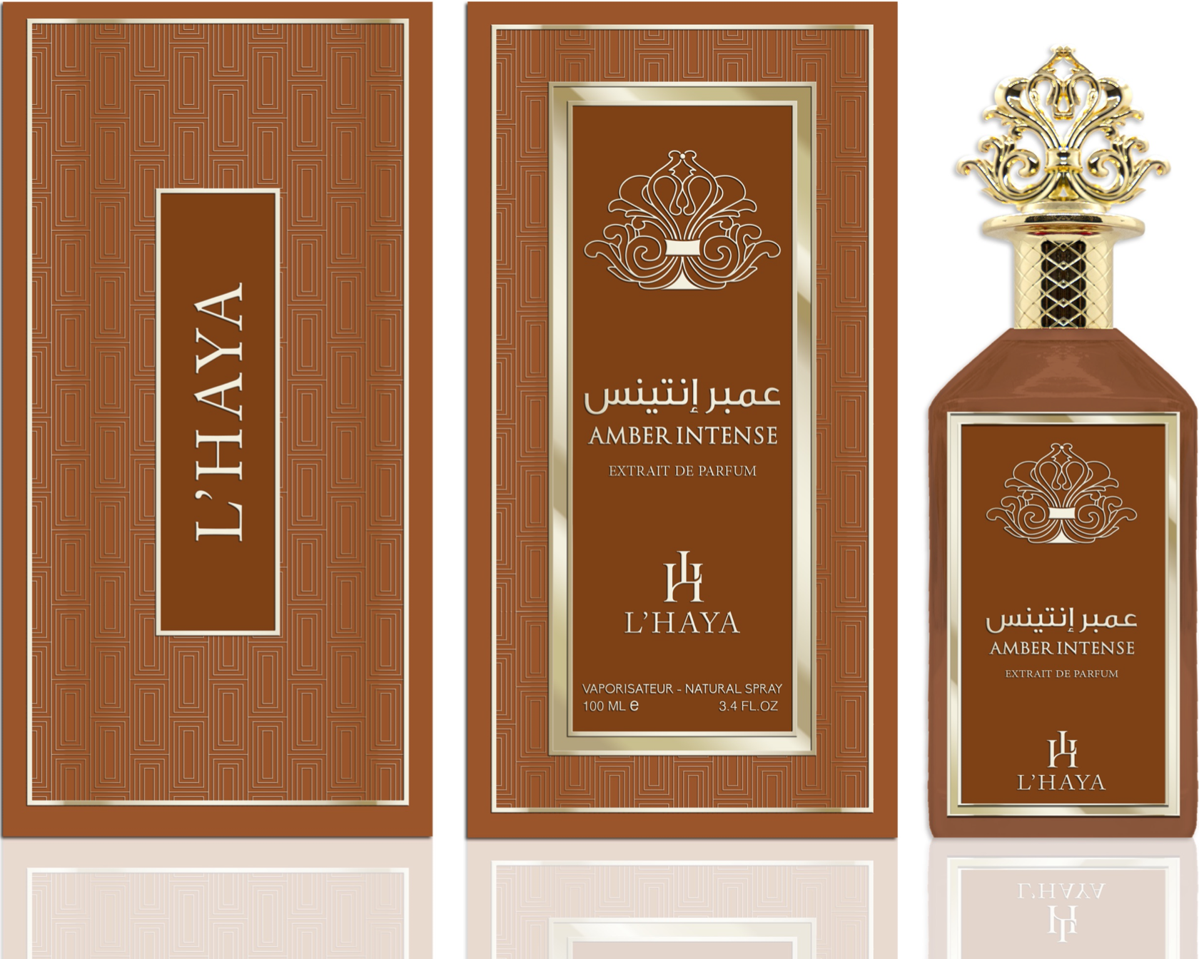 Amber Intense Extrait de Parfum packaging - luxury fragrance by L'Haya