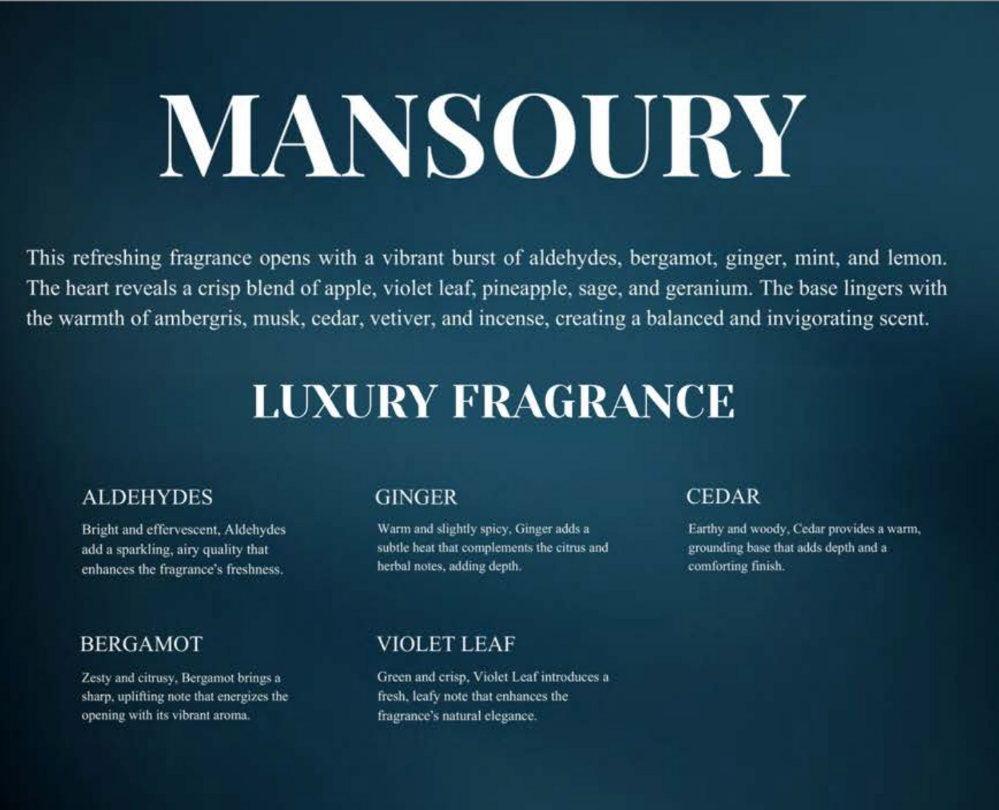 Mansoury Extrait de Parfum notes - luxury fragrance by L'Haya